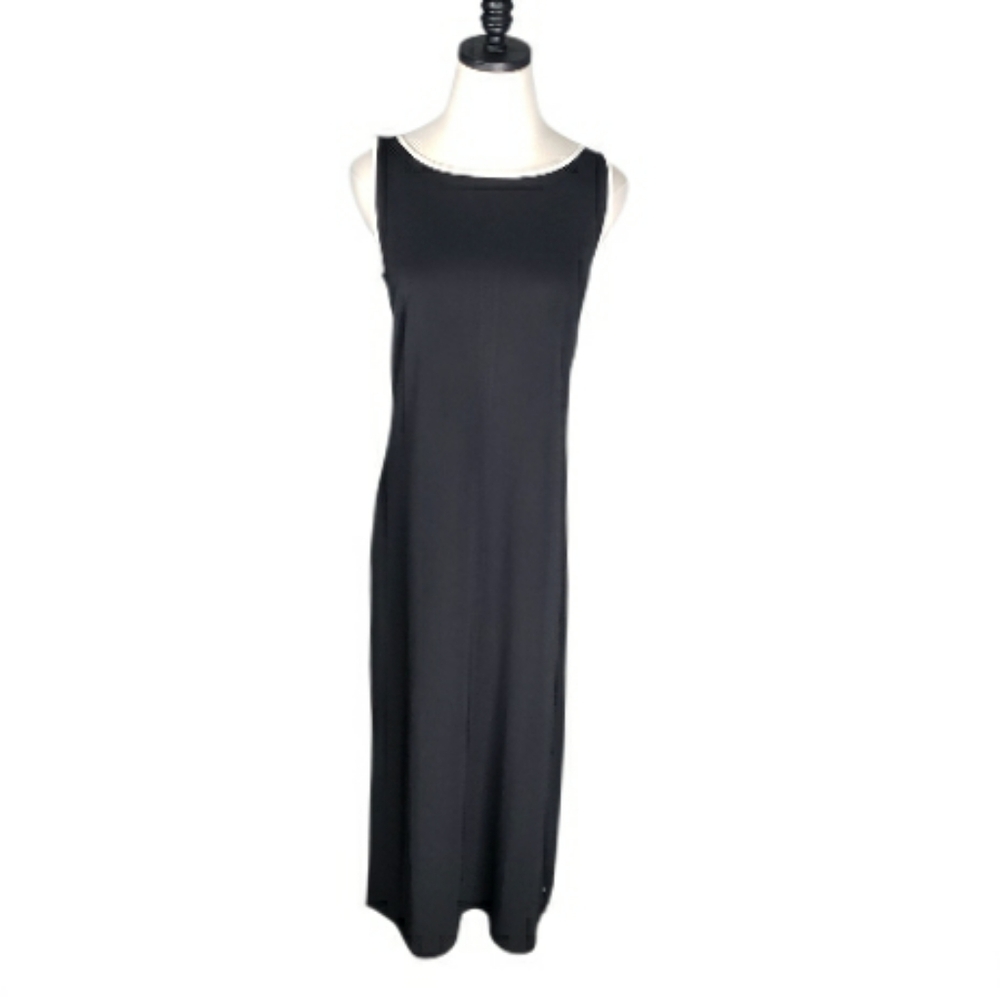 Vintage Mary McFadden Collec Blk Wt Sporty Column Maxi Dress 6 Chic Minimalist